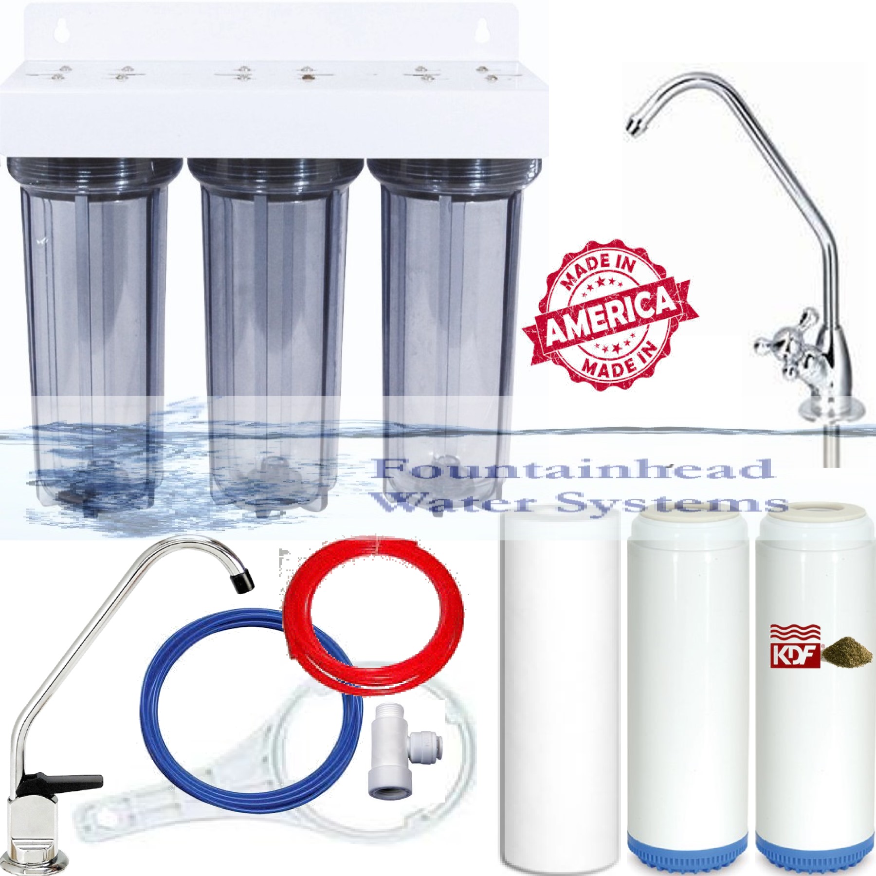 3 Stage Under Sink Clear Housings Filter System with Deluxe Faucet Sediment GAC Fluoride Arsenic Chloramines filters 